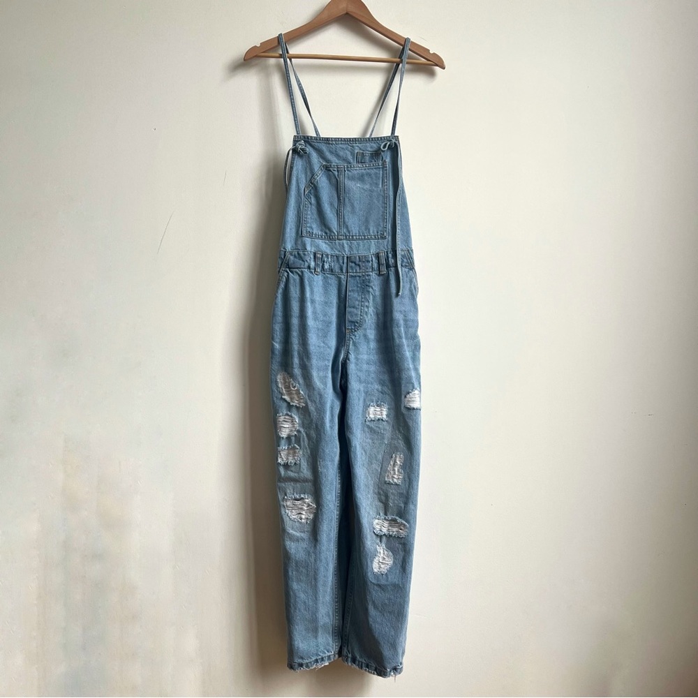 Zara Basic Z1975 Denim Distressed Button Overalls… - image 4